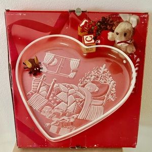 Vintage Mikasa Crystal 12.5 inch Heart Shaped Serving Tray Christmas Dream